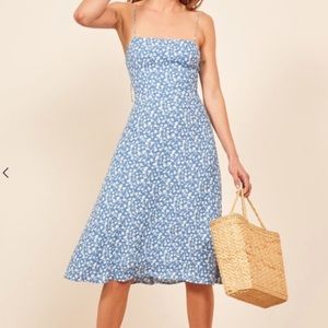 Reformation peach midi dress blue floral Marie print size 4
